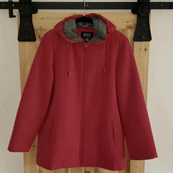 Aeros by Kristen Blake Red Quilted Hooded Coat Zip Front Fleece Lined La… - Picture 1 of 12